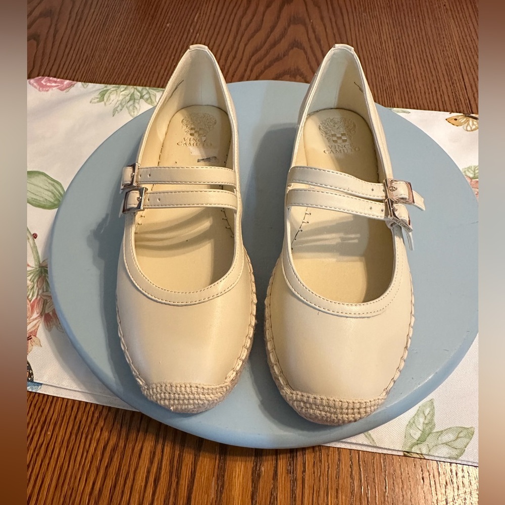 Vince Camuto Cream Double-Strap Mary Jane Flats